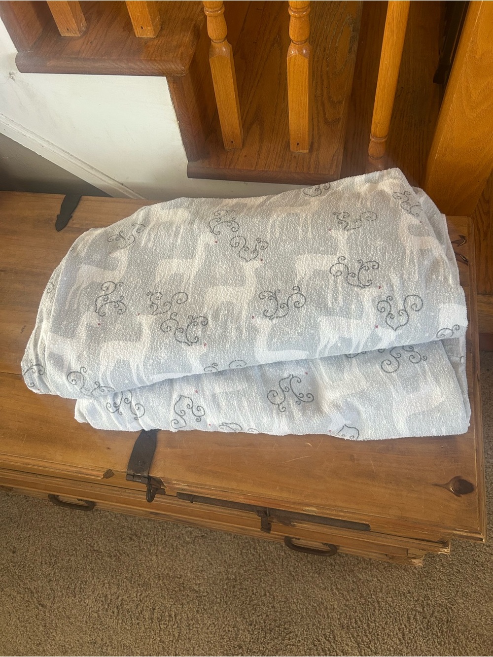 2 Queen Reindeer Flannel Flat Sheets. GUC.